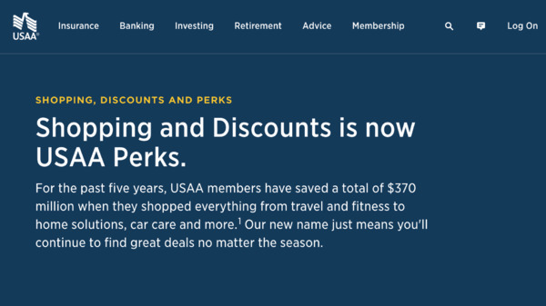 Shopping and discounts is now USAA perks.